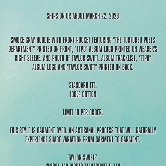 Taylor Swift TTPD Gray Hoodie with White Print - Picture 10 of 10